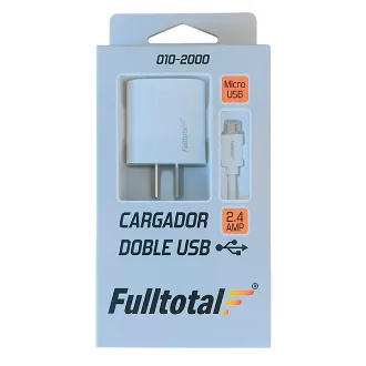 CARGADOR DOBLE USB 2.4AMP 220V C/CABLE USB A MICRO USB